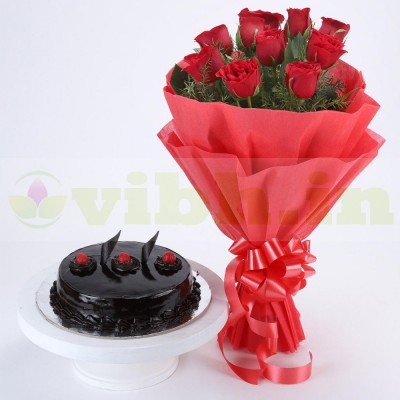 Red Roses with Cake Combo From DIZOVI Bakery