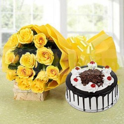 Yellow Roses & Black Forest Cake