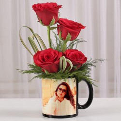 Red Roses in Personalised Black Mug