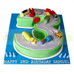 3 Number Car Race Designer Cake	