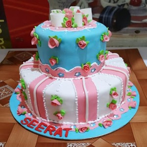 2 Tier Floral Theme Fondant Cake