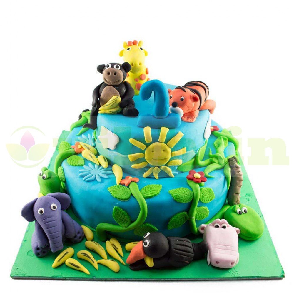 Send Animal Theme First Birthday Cake Online : DIZOVI Bakery