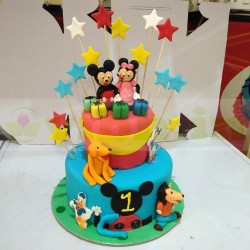 Mickey & Minnie Mouse Theme 2 Tier Fondant Cake	