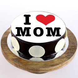 I Love Mom Chocolate Round Photo Cake