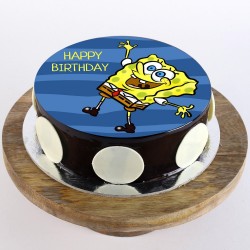 Happy Spongebob Chocolate Round Photo Cake