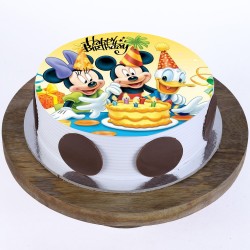 Mickey Minnie Pineapple Round Photo Cake