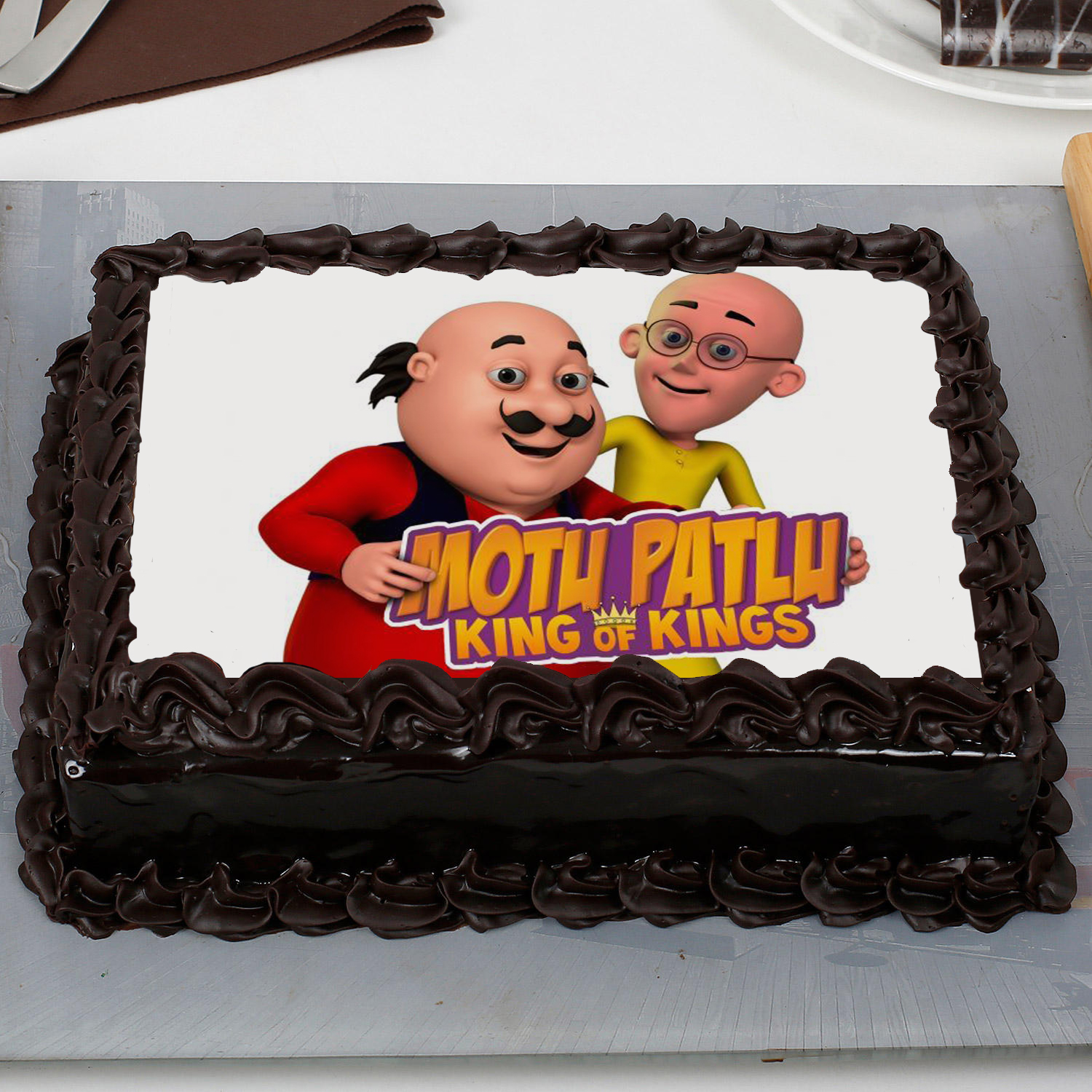 Buy Motu Patlu Chocolate Rectangle Photo Cake Online : DIZOVI Bakery