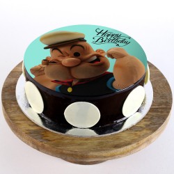 Popeye Cartoon Chocolate Round Photo Cake