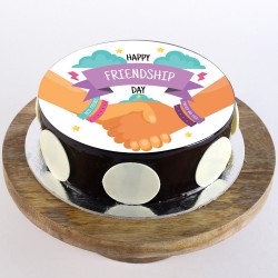 Happy Friendship Day Chocolate Round Photo Cake